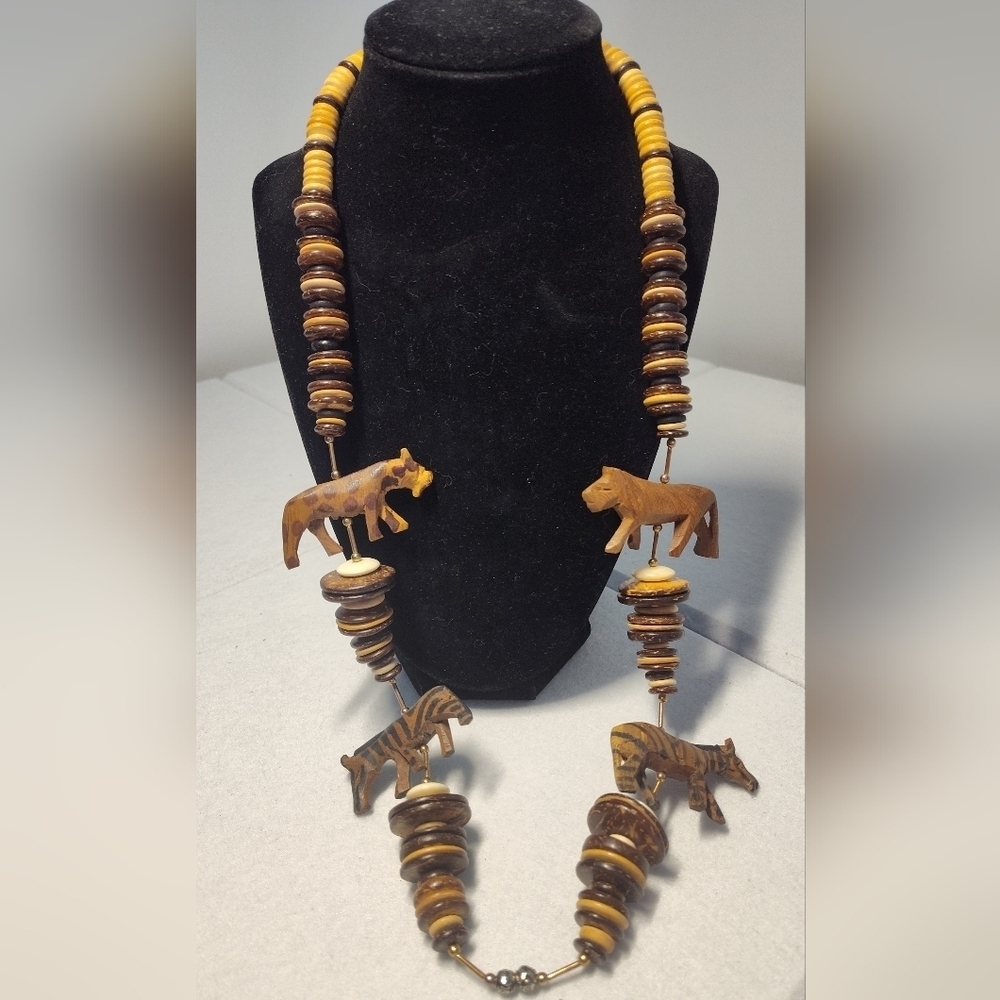 Vintage Wooden Animal Bead Necklace #2